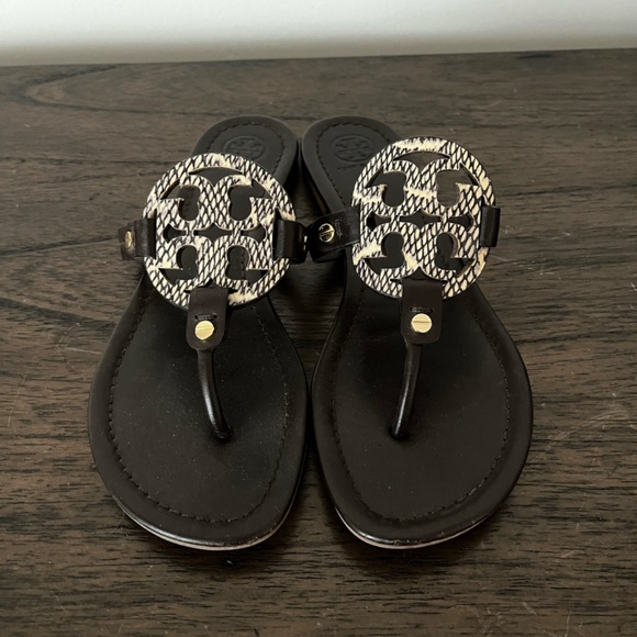Tory Burch Shoes - Tory Burch Miller Logo Flat Women's Sandals Snake Skin Print Brown 8.5